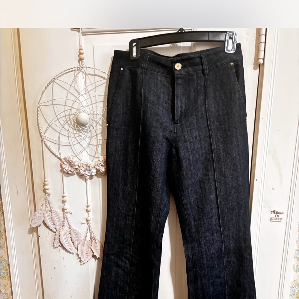 Michael Kors Dark Blue Denim Flare Wide Leg Jeans